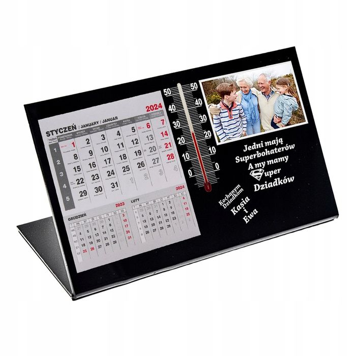 Kalendarz dzień babci z dedykacja ze zdjęciem termometrem