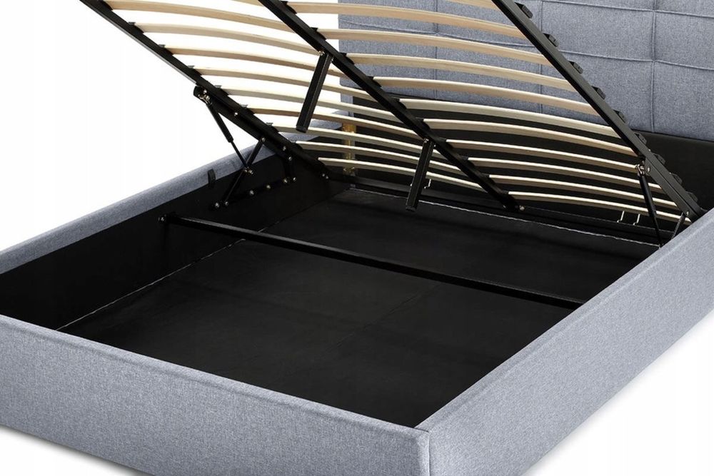 Szare łóżko tapicerowane z pojemnikiem 160x200, za darmo