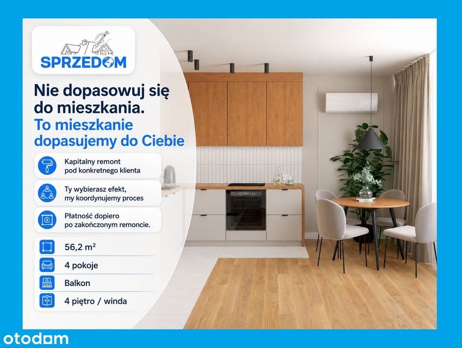 Mieszkanie 56m²✮Po remoncie✮4pokoje✮Balkon✮Piwnica