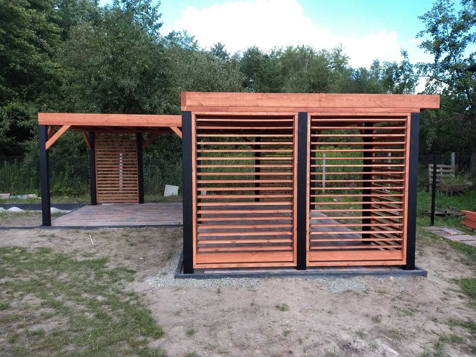 Nowoczesna altana narożna w kształcie "L-ki"