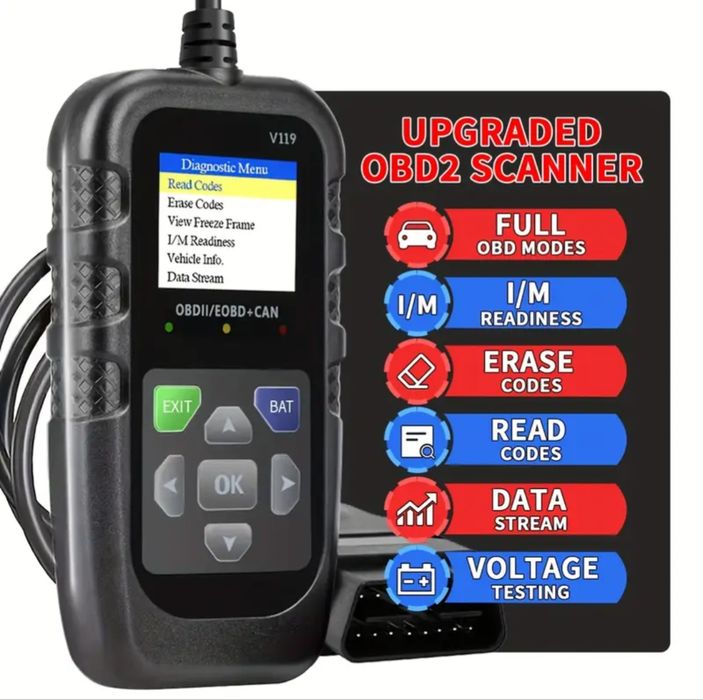 Автомобільний OBD2 сканер, діагностичний інструмент, тестер напруги автомобіля, зчитувач кодів помилок двигуна, EOBD+CAN тестер зарядки