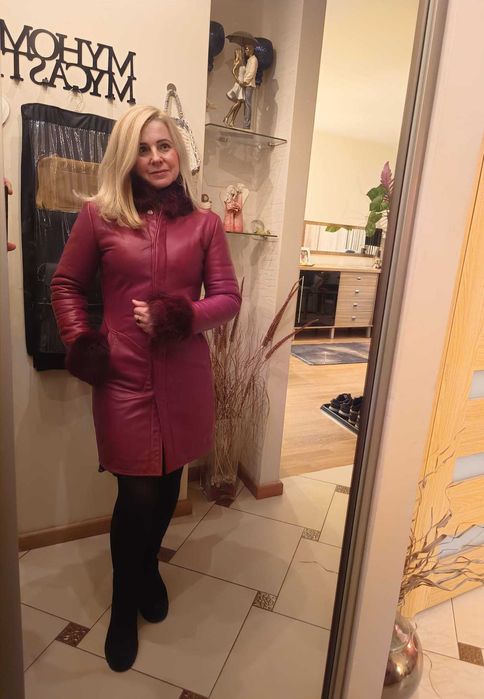 Płaszczyk skórzany z futerkiem