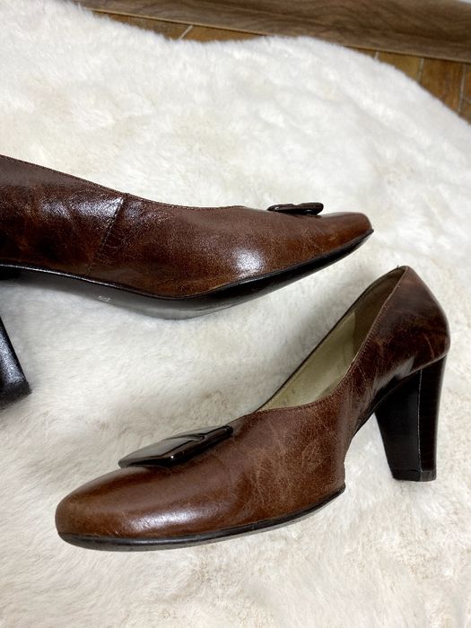 Czółenka Ryłko 37 brązowe skórzane naturalna skóra na obcasie