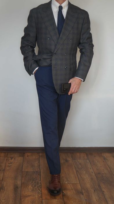 Marynarka dwurzędowa Pawo 176/108 Szary Grafit w Kratę Klasyczna