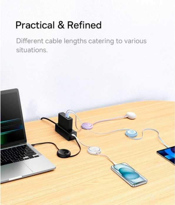 Кабель 1м Type-C to Type-C Free2Draw Mini 100W білий Baseus