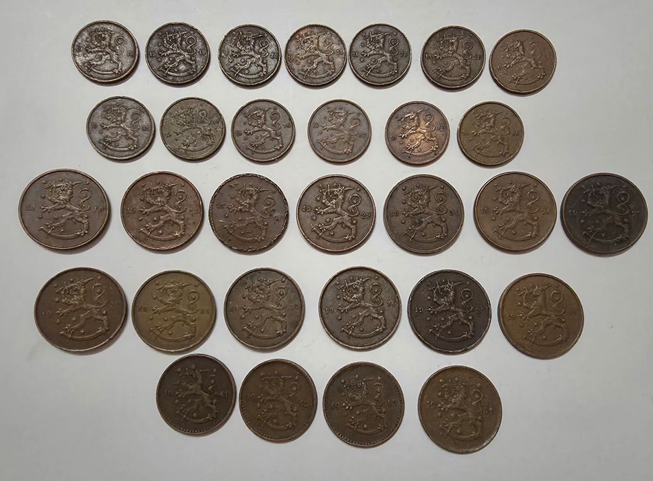 Монети Фінляндії, 1 марка 1941-1951, 5 пенні, 10 пенні