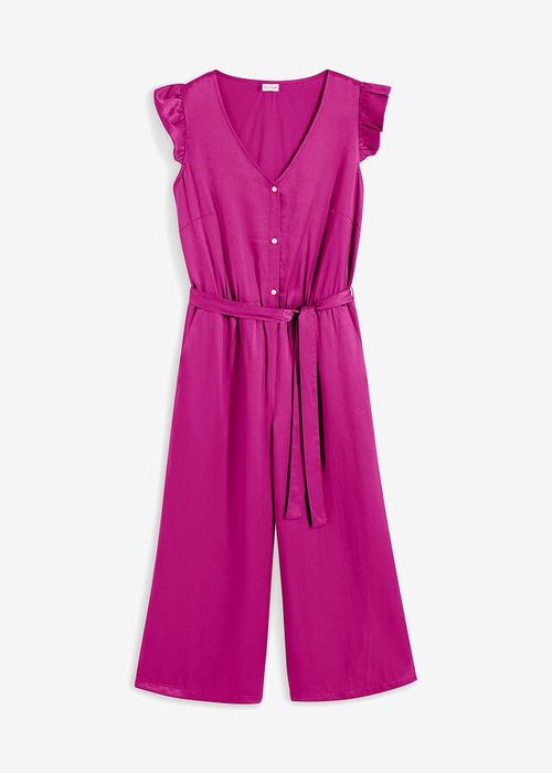 B.P.C fioletowy kombinezon satynowy z falbanami r.46