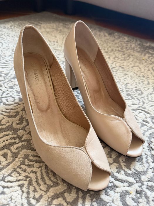 Buty beżowe , skórzane-zamszowe rozm 38