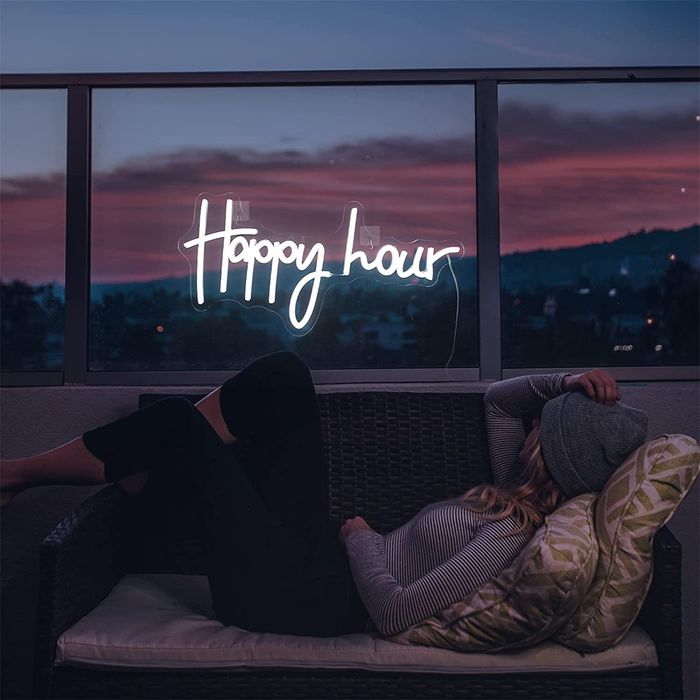 Neon LED Happy Hour znak świetlny świecący biały