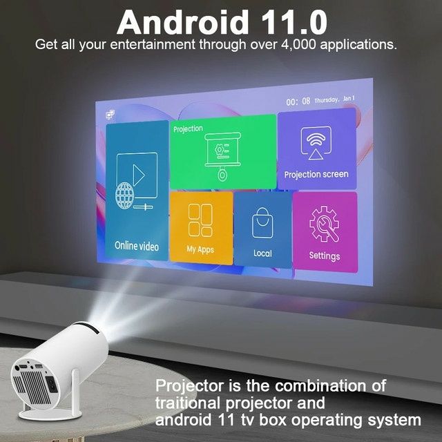 Проектор "MAGCUBIC" HY300Pro 4K HDMI Android 11 Bluetooth 5.0 Wi-Fi 6 домашній кінотеатр