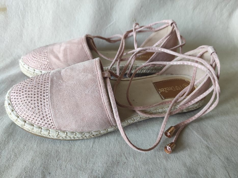Espadryle damskie wiązane DeeZee  róż pudrowy 24,5 cm