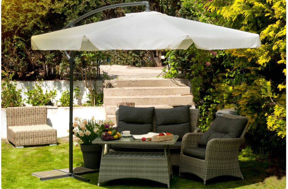 Duży Parasol Ogrodowy 350 cm Składany Regulowany z Wysięgnikiem Mocny