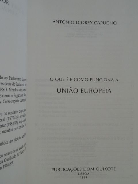 O Que É e Como Funciona a União Europeia de António D` Orey Capucho 1ª
