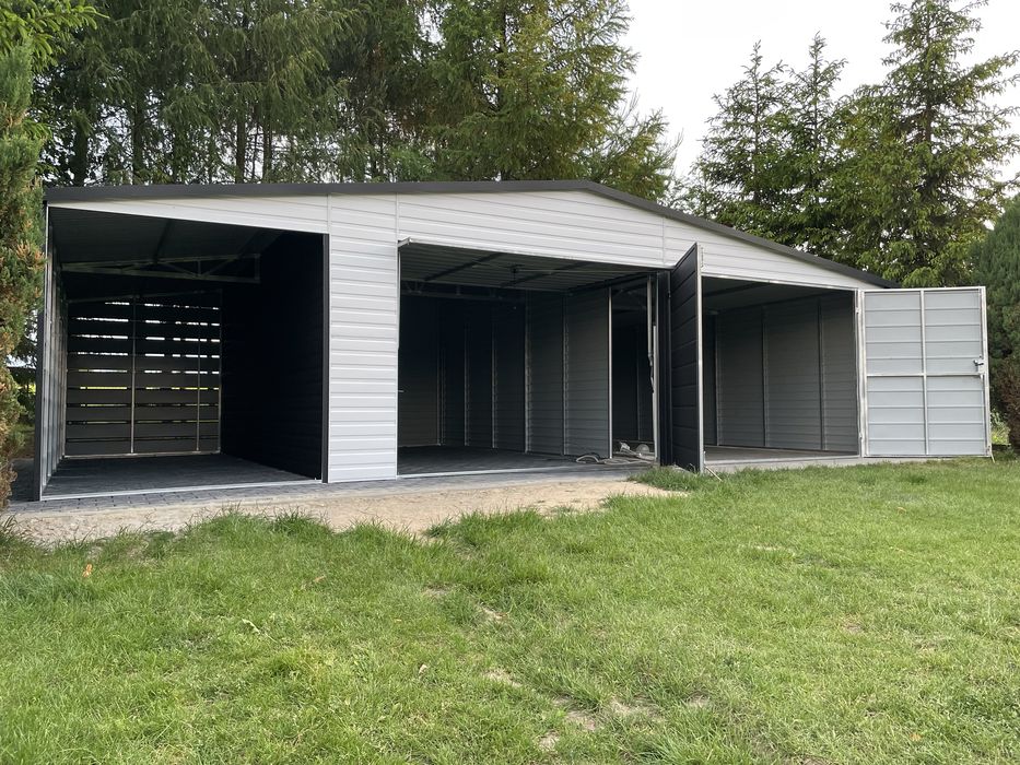 Garaz blaszany 7x6 plus wiata 2x6, KONSTRUKSCJA OCYNKOWANA.
