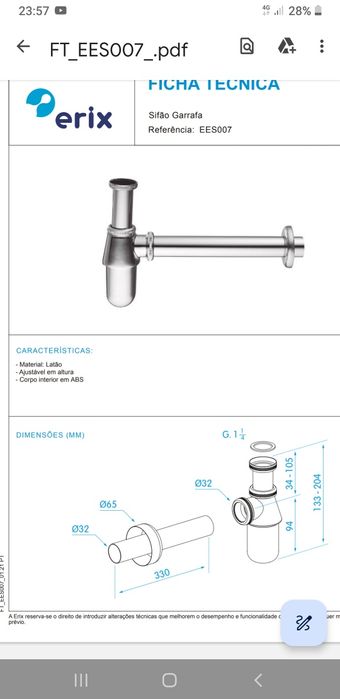 Sifão em inox Erin - Novos