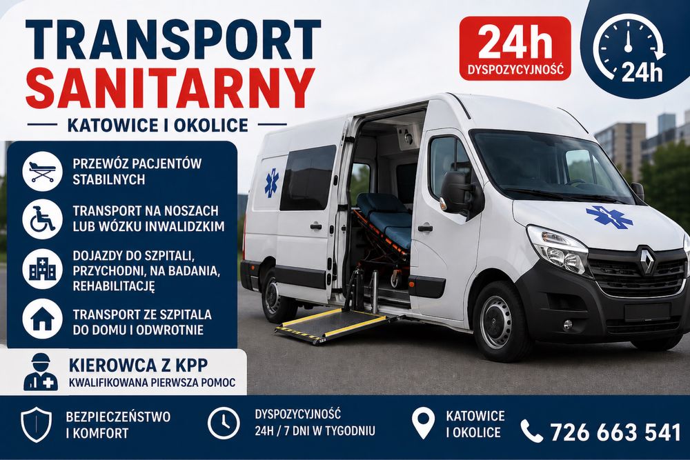 Transport sanitarny medyczny Katowice 24h | Przewóz pacjentów | Nosze / wózek