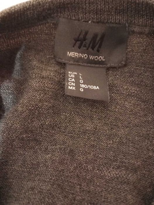H&M Szary sweter męski z wełny merino w serek rozm.L