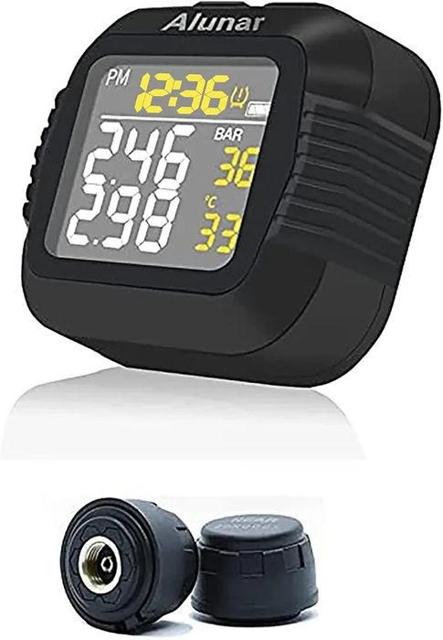 Бездротова система моніторингу тиску в шинах ALUNAR Moto TPMS з магнітним присоском, USB, великим цифровим РК-дисплеєм, 12/24 години