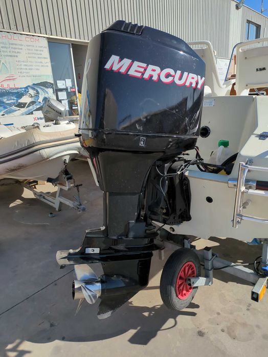 barco desportivo, barco de pesca com Mercury de 100 cv e reboque