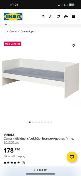 !!!150€!!!! Estrutura de cama solteiro Vihals + gavetão + 2 estrados + 3 colchões