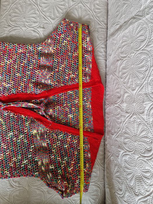 Wełniany handmade kardigan długi sweter tęczowa  narzutka