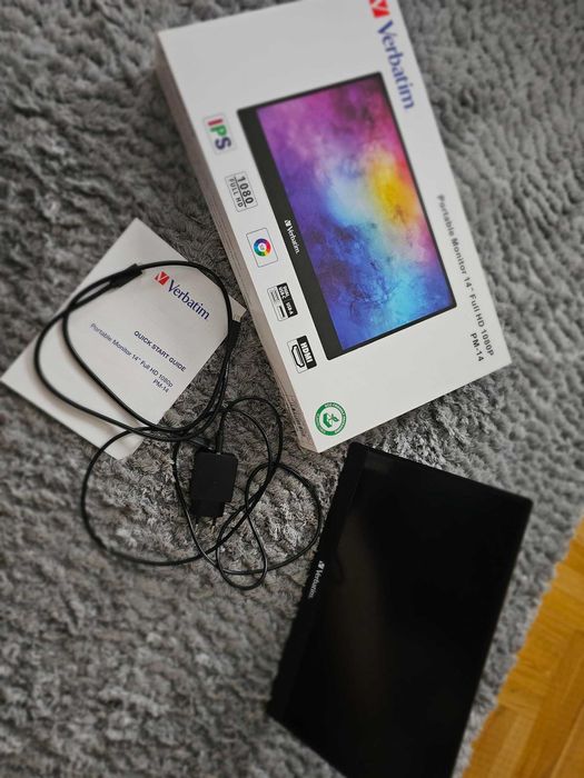 Monitor przenośny Verbatim PM-14, 14" full HD – stan idealny, komplet