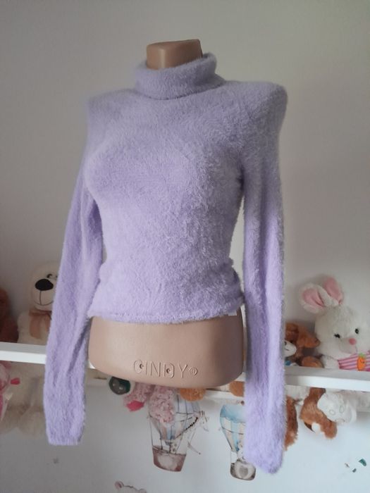 Liliowy sweter sweterek wycięcie na plecach XS 34