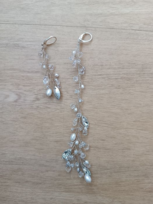 Плетені асиметричні сережки ручної роботи, срібло і кришталь