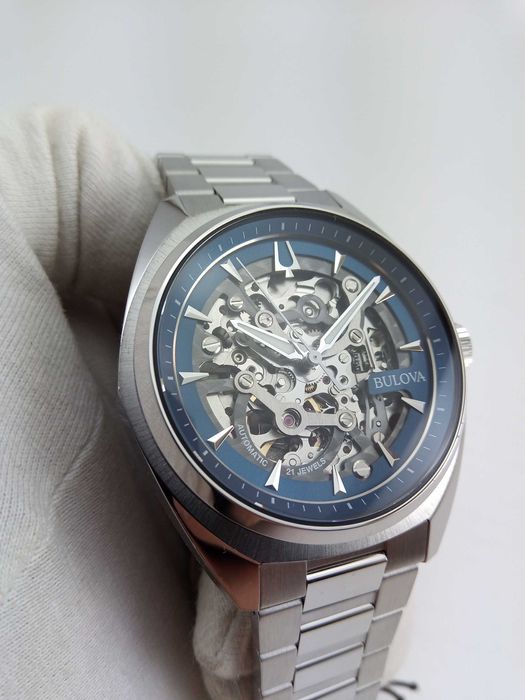 Мужские часы Bulova 96A292 скелетон, механика автоподзавод, 21 камень