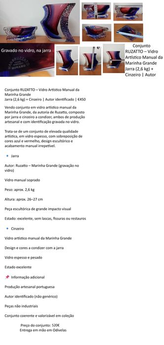 Conjunto RUZATTO – Vidro Artístico Manual da Marinha Grande