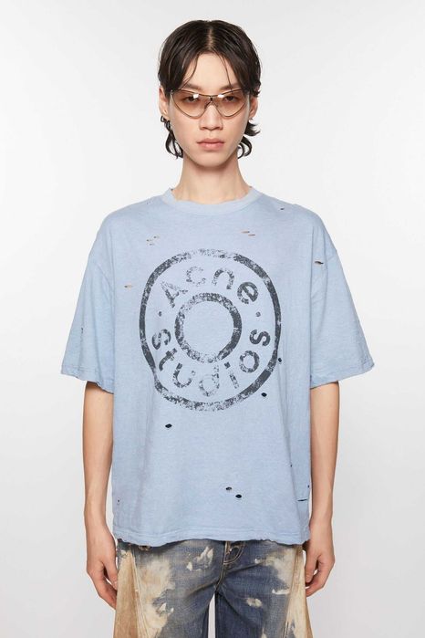 Футболка Acne Studios Distressed Logo Print T-Shirt Blue Melange