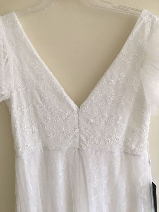 suknia ślubna boho kolor ivory rękawek koronka CYWILNY L 40