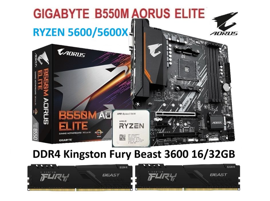 Новий ігровий комплект Ryzen 5600 Gigabyte AORUS B550M Fury Beast 16gb