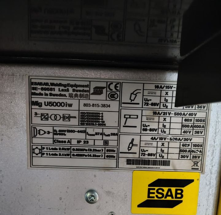 Migomat tig spawarka półautomat esab aristo u 5000i  chłodzony cieczą