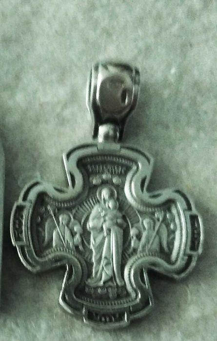 Двосторонній срібний хрест з храму. Текст!