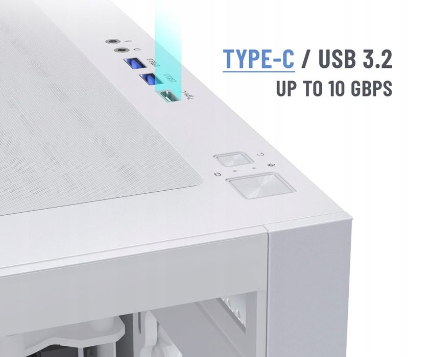 Musetex Obudowa Atx Pc Pre-Install 3 Wentylatory Biała Bez Rgb