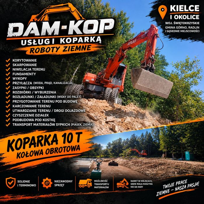 Koparka Kielce Roboty Ziemne Wykopy Niwelacja Fundamenty  Usługi