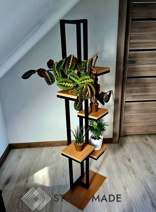 Kwietnik metalowy KING czarny stojak na kwiaty 5 półek loft