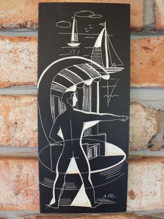 Postmodernizm praca ceramiczna sygnowana biel i czerń L