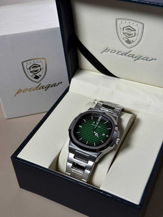 Чоловічий годинник Poedagar Nautilus срібні, зелений циферблат
