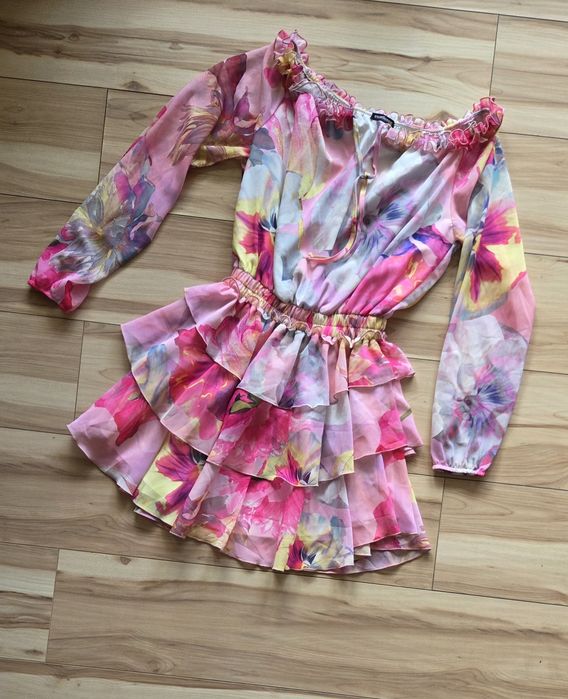 Sukienka letnia hiszpanka falbany ombre długi rękaw Excellence S 36