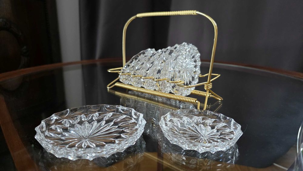 Kryształowe podstawki na stojaku.Lata 50