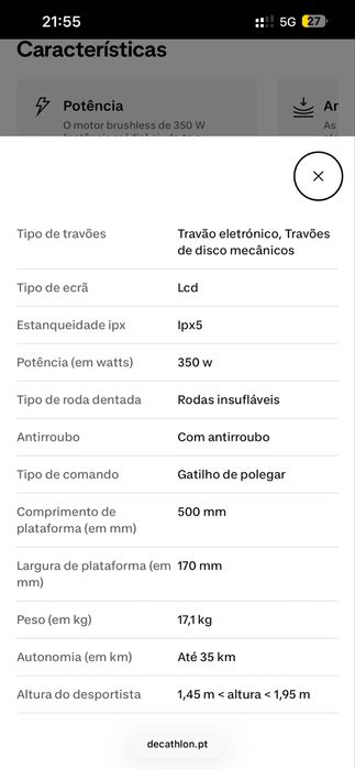 Trotinete Elétrica MD500E 25 Km/h OXELO