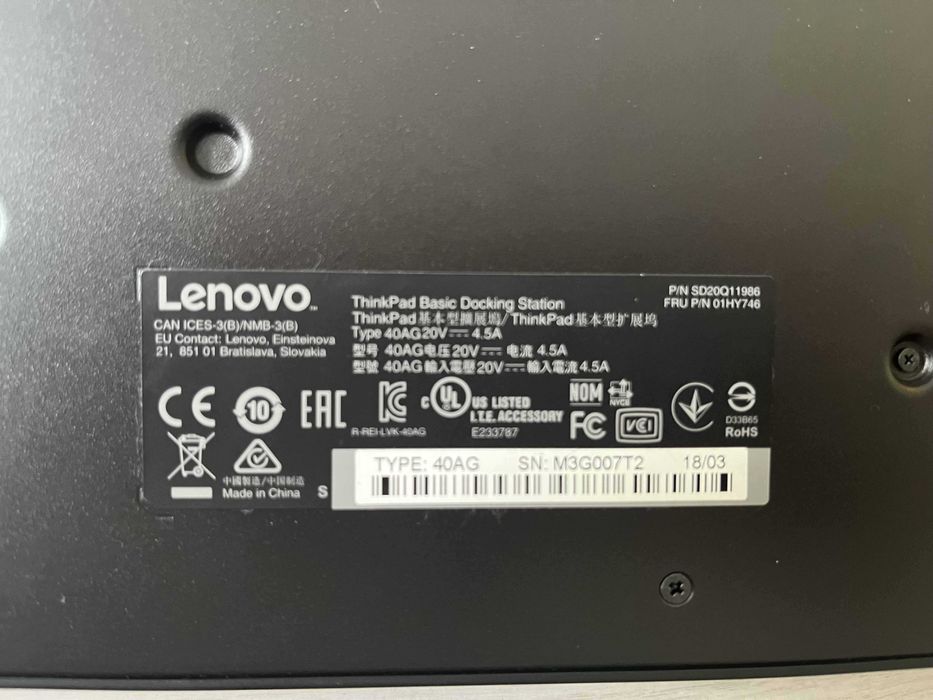Stacja Dokująca Lenovo ThinkPad Basic Dock 40AG plus zasilacz 90W