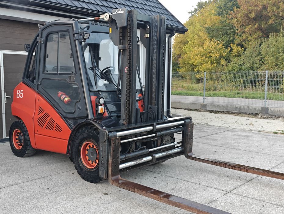 Wózek widłowy Linde H50T-01 5T Ogrzewana Kabina Pozycjoner wideł Pompowane koła Terenowy Widły 2M Szeroka Kareta