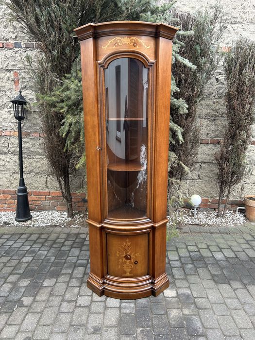 Stylowa Witryna Narożnikowa Intarsja Kredens Słupek Po Renowacji