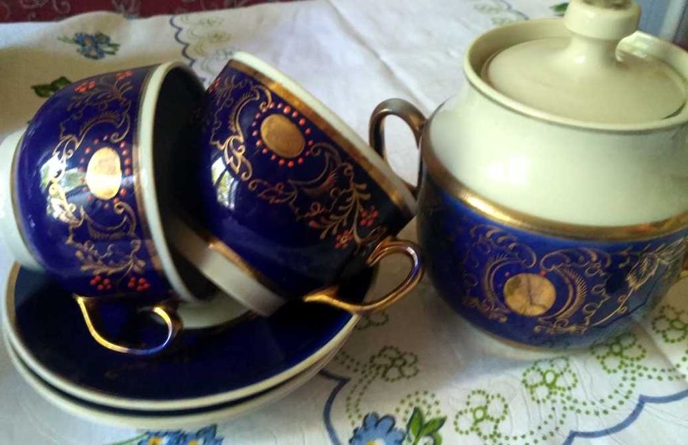 Чашка чашки блюдце сахарница кобальт Довбышский фарфор.з-д