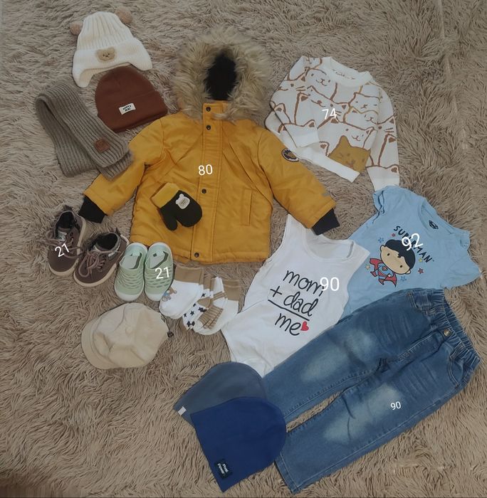 Zestaw ubranek dziecięcych , dla chłopca 74-92 rozmiar, buty 21 rozmia