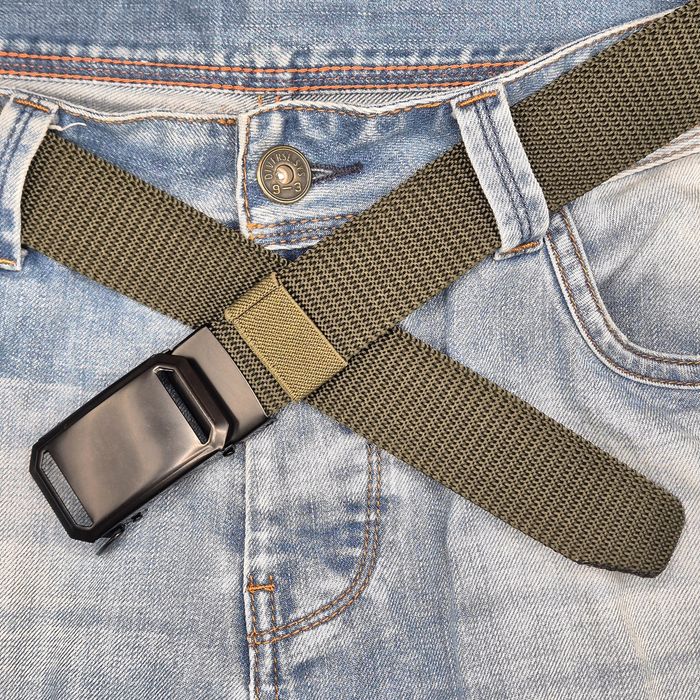 Pasek do spodni eleganckich I jeansów z metalową klamrą khaki Nowy