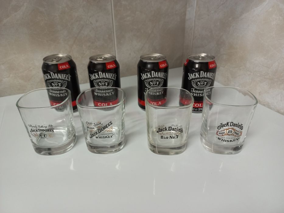 4 Jack Daniels Glasses and 4 Cans